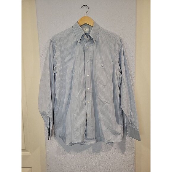 Lacoste Shirt Mens Size 44 Blue Plaid Button Down Long Sleeve Embroidered Logo - Picture 1 of 7